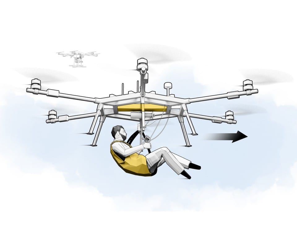 A heavy-lift drone carrying a wounded Ukrainian soldier in an evacuation harness